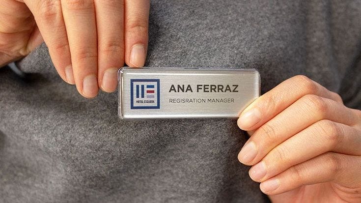 the mighty badge, reusable name badge