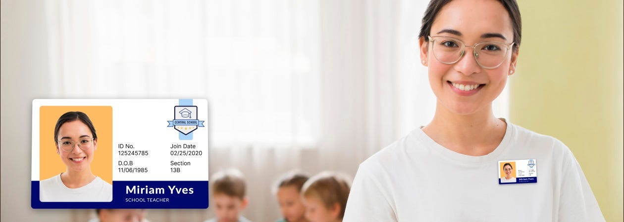 A woman in the childcare industry wears a childcare name badge