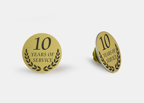 10 Years of service Gold lapel pin