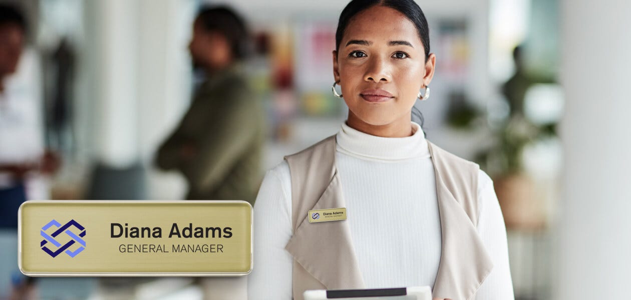 Name badge featuring Dianne Adams, Executive Assistant.