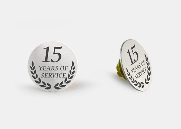 15 Years of service silver lapel pin