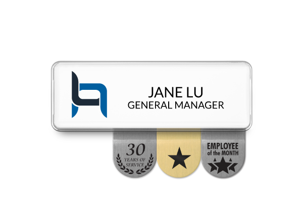 White Name badge with 3 recognition sign