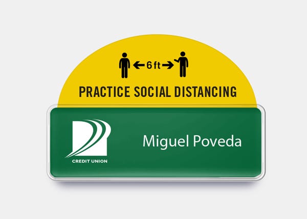 Social distance badge talker