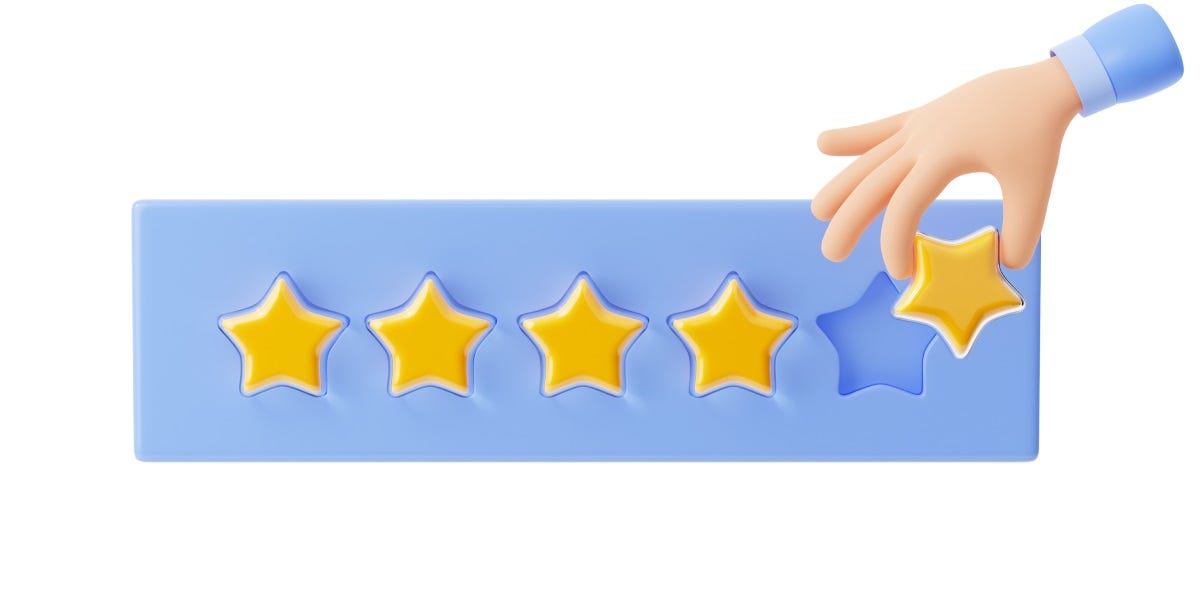 Blue box with 4 out of 5 stars rating
