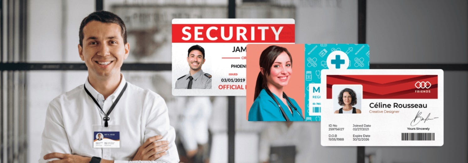 Photo ID name badges for identification and security purposes.