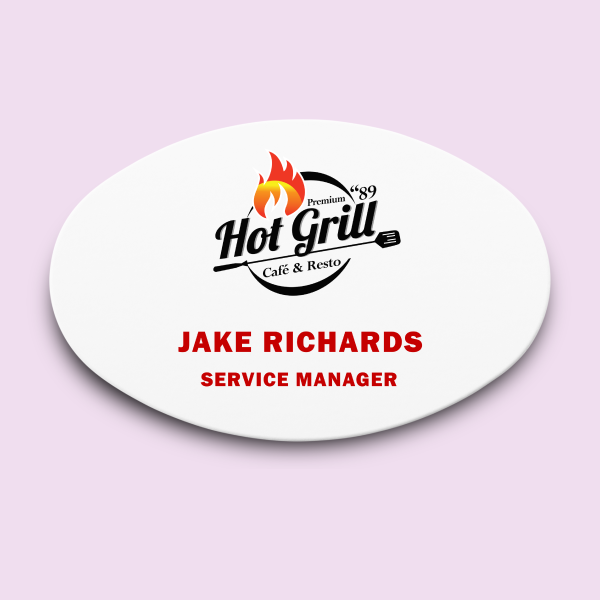 Plastic name badge for rerstaurant