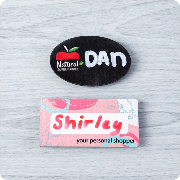 Write on name badge in retail industry